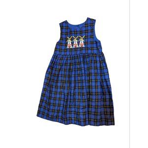 Fast Friends Vintage Girls Dress Size 5 Blue Plaid Windmill Embroidered